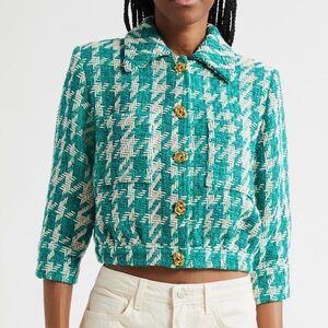 L'AGENCE Jia Houndstooth Tweed Cropped Jacket NWT